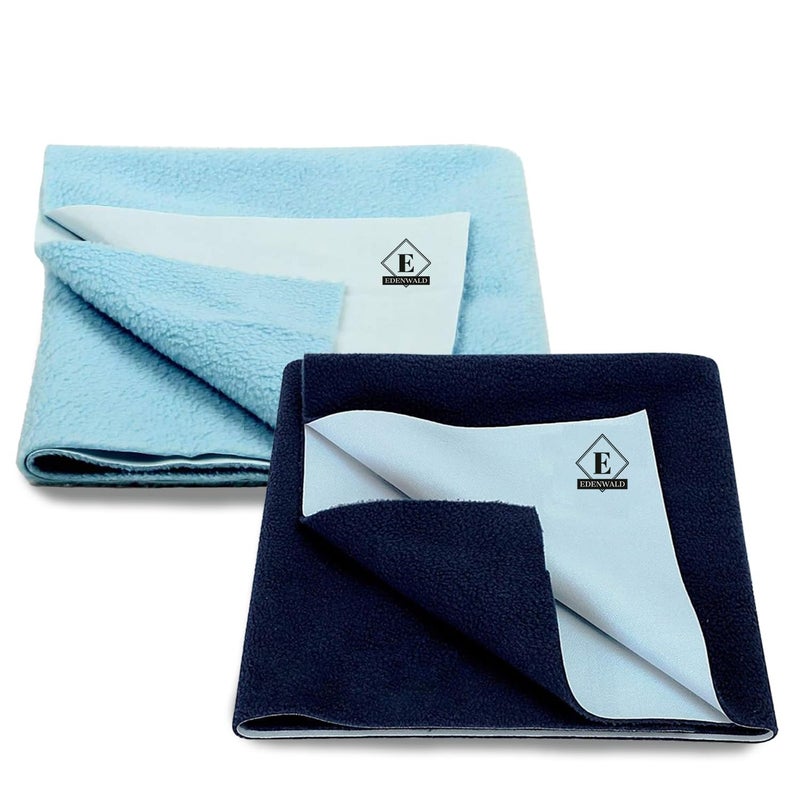 Edenwald Waterproof Quick Dry Sheet Pack of 2 | Rubber Sheet for Baby King Size Bed | (Sky Blue+Navy Blue_Large (140cm x 100cm) - Image 1