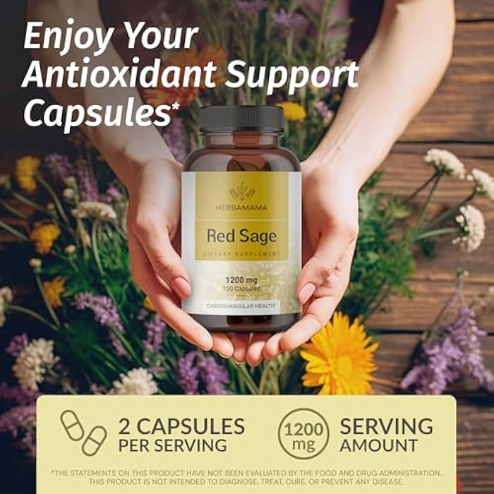HERBAMAMA Red Sage Supplement Capsules - 1200mg Red Sage Root (Dan Shen) for Antioxidant Support - Vegan, Non-GMO Salvia Miltiorrhiza Supplement - Image 2