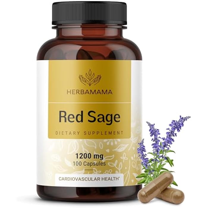 HERBAMAMA Red Sage Supplement Capsules - 1200mg Red Sage Root (Dan Shen) for Antioxidant Support - Vegan, Non-GMO Salvia Miltiorrhiza Supplement - Image 1