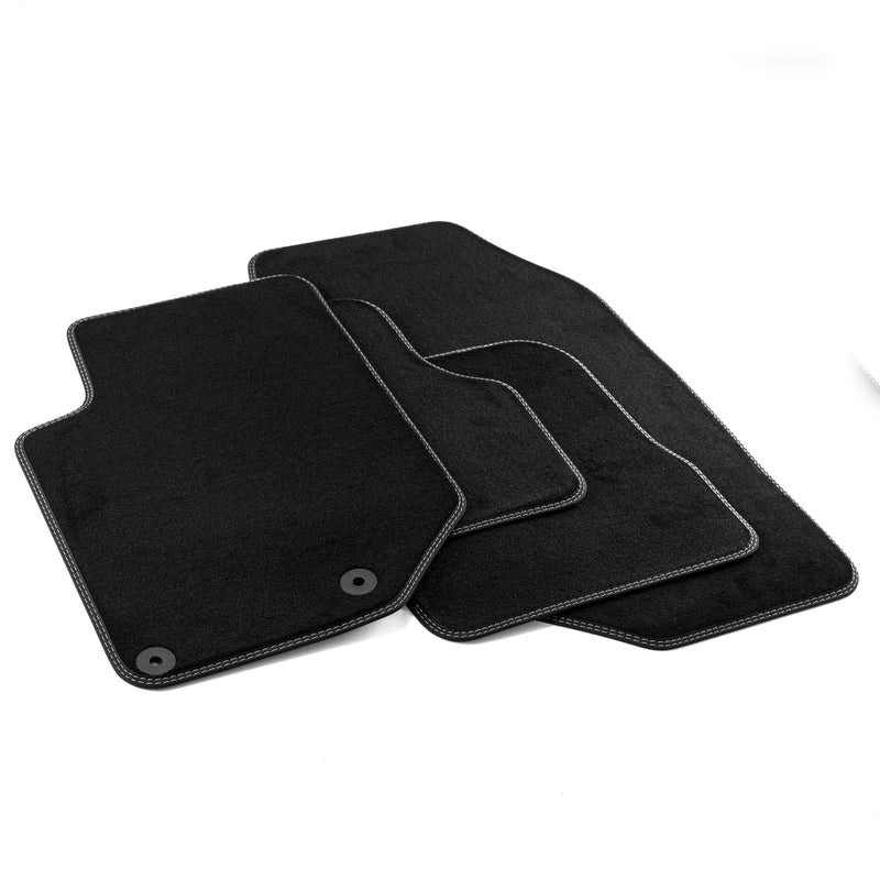 MTM MDM PRO-8555 Floor Mats for Peugeot 208 2019> / Corsa F 10.2019> / 3 Crossback 2019 Velour Faux Leather Edges and Double Quilted Seam Chrome Stitching - Image 1