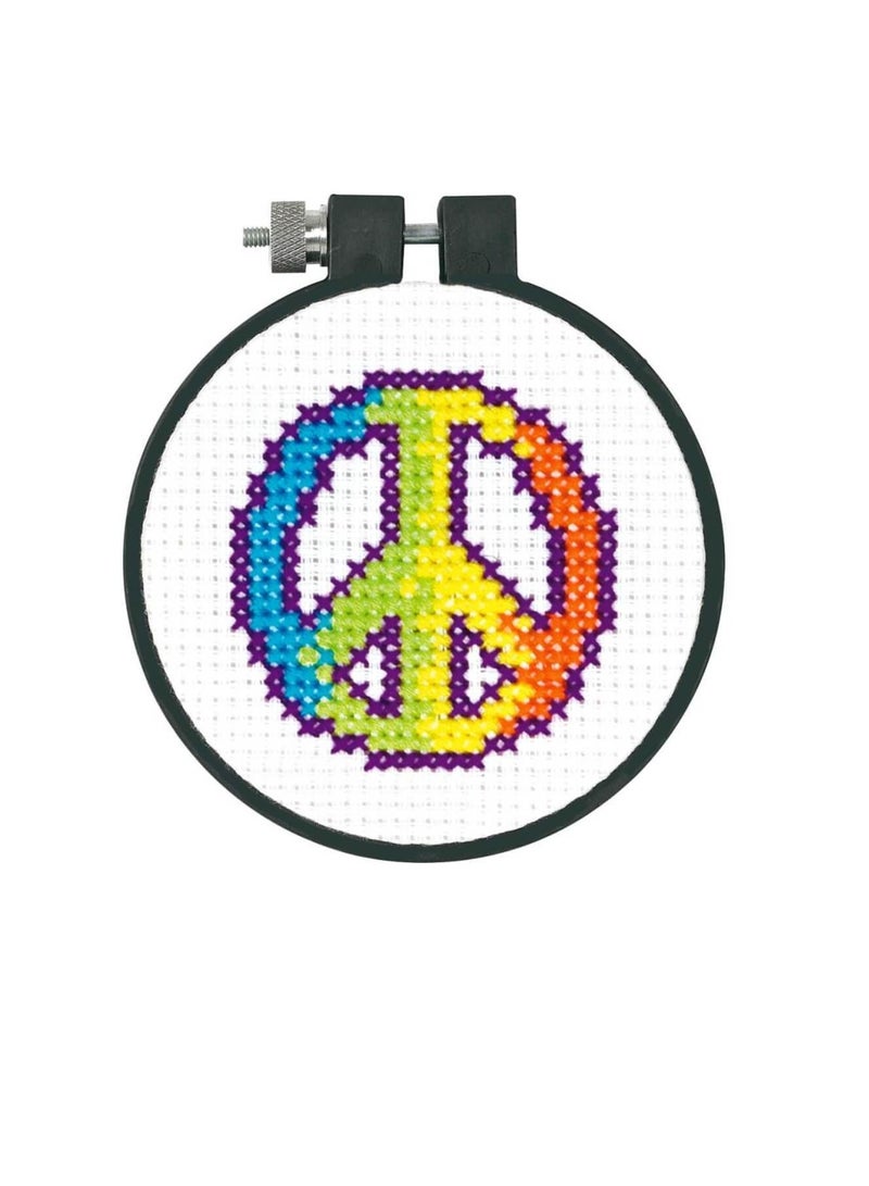 Dimensions/Learn-A-Craft Counted Cross Stitch Kit 3in Round Rainbow Peace 11 Count - Image 1