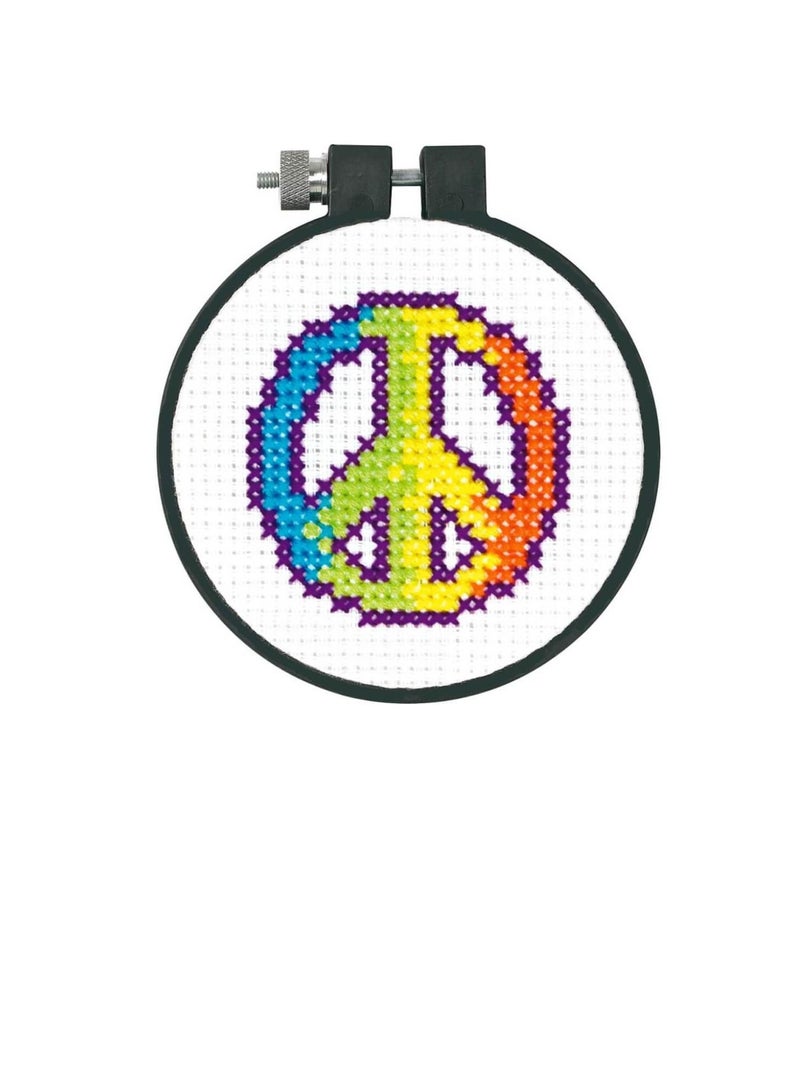 Dimensions/Learn-A-Craft Counted Cross Stitch Kit 3in Round Rainbow Peace 11 Count - Image 2