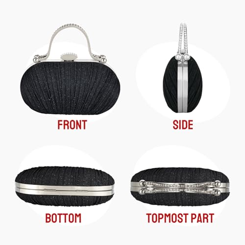 Simcat Women Gold Clutch Purses Glitter Evening Handbag Pleated Evening Bag for Lady Formal Bridal Wedding Prom (Black) - Image 4