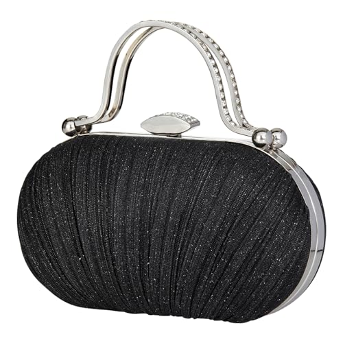 Simcat Women Gold Clutch Purses Glitter Evening Handbag Pleated Evening Bag for Lady Formal Bridal Wedding Prom (Black) - Image 1