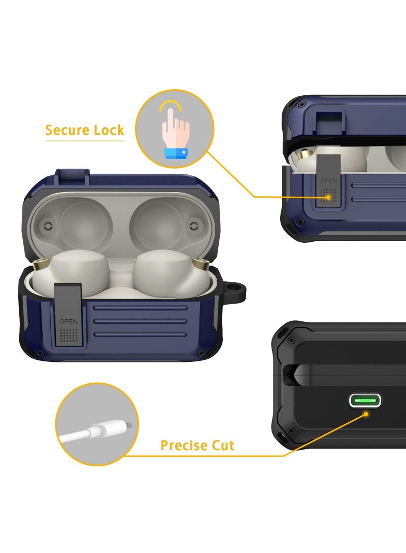 هوموسوبون غطاء واقي لسماعة أذن سوني WF-1000XM4 مع مشبك أزرق للمشي لمسافات طويلة - Image 3