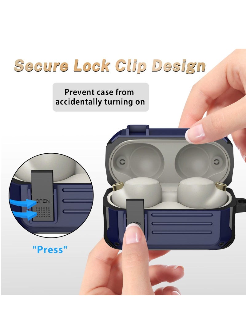 هوموسوبون غطاء واقي لسماعة أذن سوني WF-1000XM4 مع مشبك أزرق للمشي لمسافات طويلة - Image 2