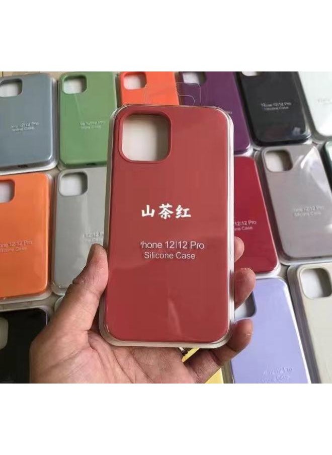 Generic All-inclusive 15 Apple 13 Liquid Silicone 14 Mobile Phone Case 13Promax Straight Edge 15pro Protective Case 13Pro-Color:Camellia Red [all Inclusive]-Applicable Models:Apple 14plus [with Logo]  - Image 1