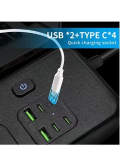 MarlaMall Long mains socket, 2m overall length, multi-hole mains socket, socket with universal 5-jack, individually switched mains socket with 2 USB ports and 4 USB-C ports, UK standard plug mains socket  - Image 2