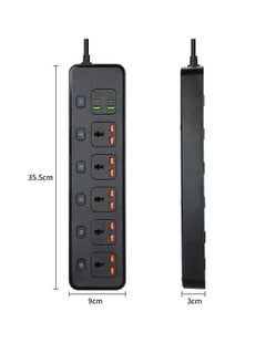 MarlaMall Long mains socket, 2m overall length, multi-hole mains socket, socket with universal 5-jack, individually switched mains socket with 2 USB ports and 4 USB-C ports, UK standard plug mains socket  - Image 4