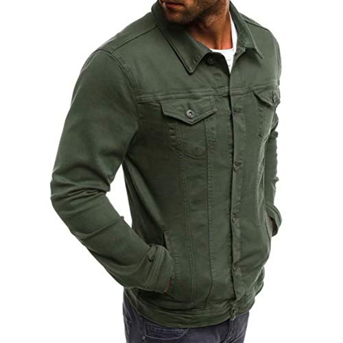 LONGBIDA Men's Casual Classic Denim Jacket Slim Fit Fashion Jean Coat(Green,Large) - Image 3