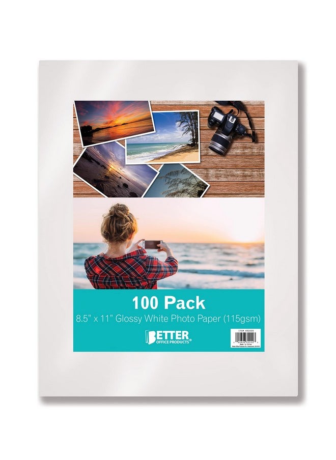 Better Office Products - Thin Glossy Photo Paper 100 Sheets 8.5 X 11 30 Lb 115Gsm Inkjet Photo Paper For Brochure Printing Custom Chip Bag Party Favors Letter Size 100Count Pack - Image 1