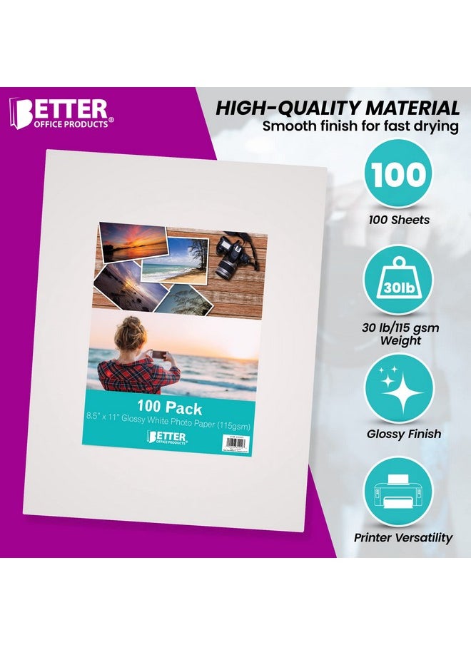 Better Office Products - Thin Glossy Photo Paper 100 Sheets 8.5 X 11 30 Lb 115Gsm Inkjet Photo Paper For Brochure Printing Custom Chip Bag Party Favors Letter Size 100Count Pack - Image 1
