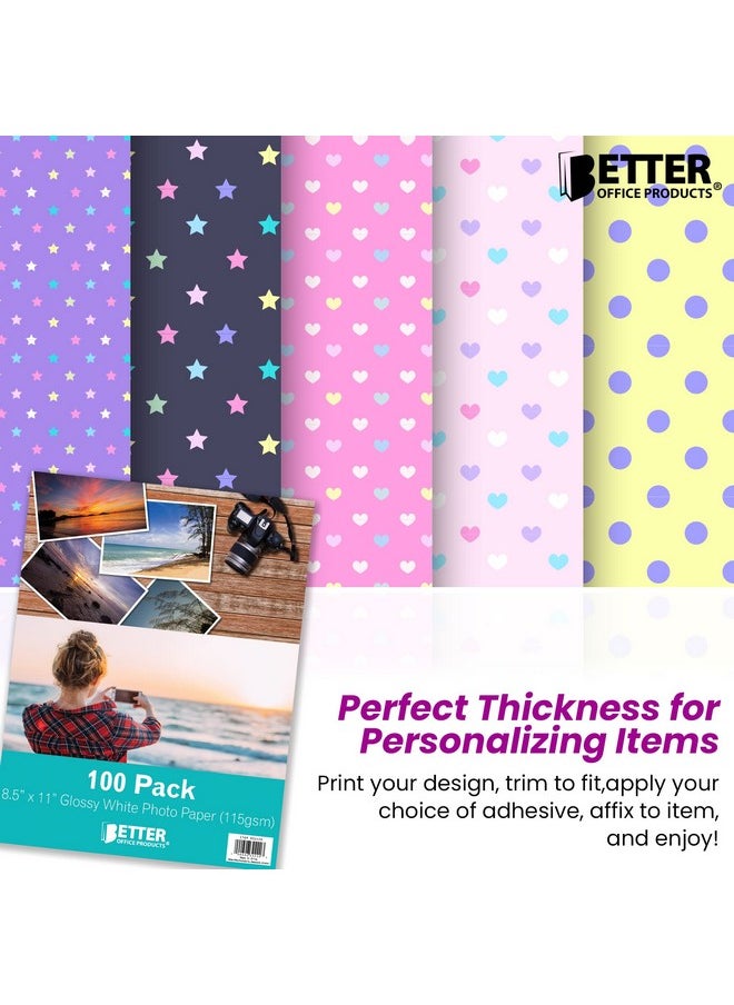 Better Office Products - Thin Glossy Photo Paper 100 Sheets 8.5 X 11 30 Lb 115Gsm Inkjet Photo Paper For Brochure Printing Custom Chip Bag Party Favors Letter Size 100Count Pack - Image 1