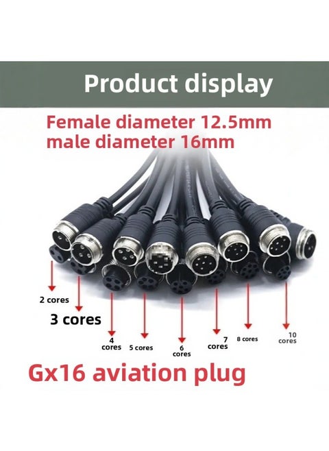 GX16 Aviation Plug Connection Line With Line GX16 Single/double Male And Female Plug Extension Line Integrated Injection Molding-Color:1m -3 Core-double Head, One Male And One Female
