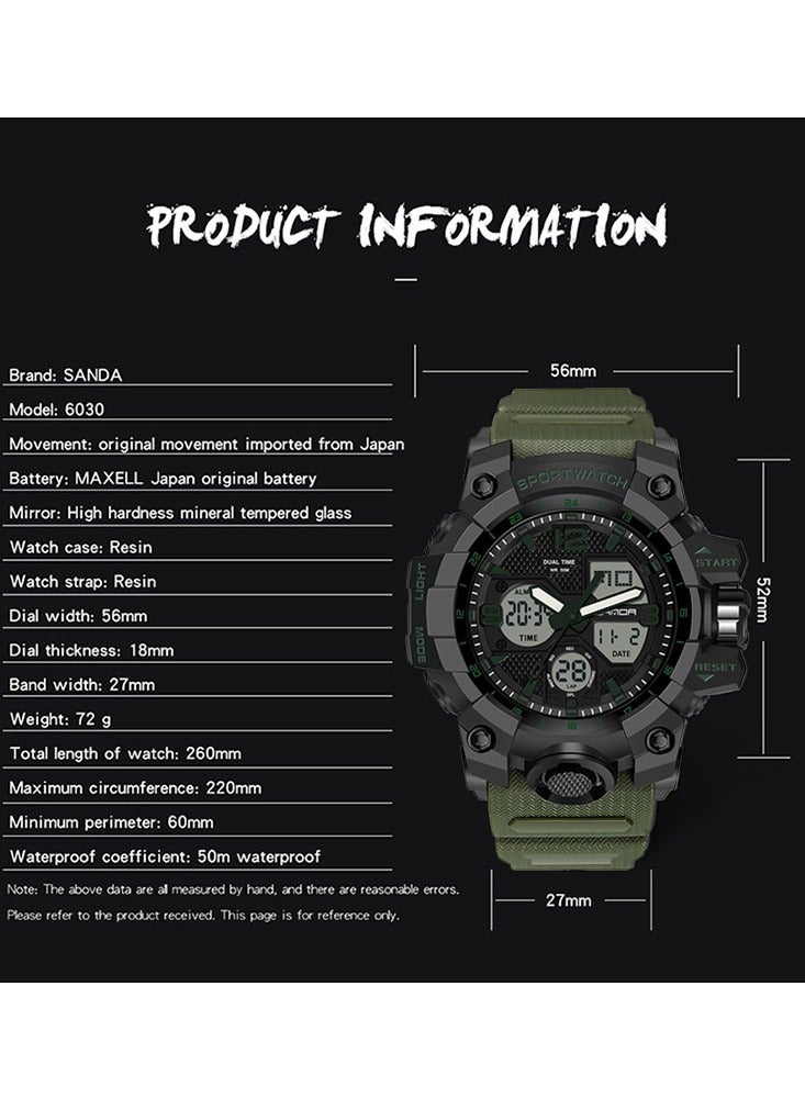 SANDA Top Brand Sports Men's Watches Quartz Watch Man Waterproof Wristwatch for Men Clock 6030 - Image 2