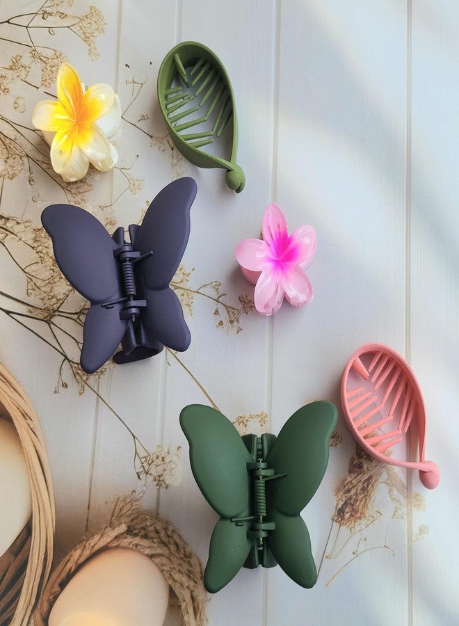 RHOSYN HAIR ACCESSORIES 6 Pieces Hair Claw Clips, Small Medium Matte Glossy Color Butterfly Barrettes For Thick Thin Long Hair, Tight Strong Grip Clutchers For Women,Girls Accessories - Image 1