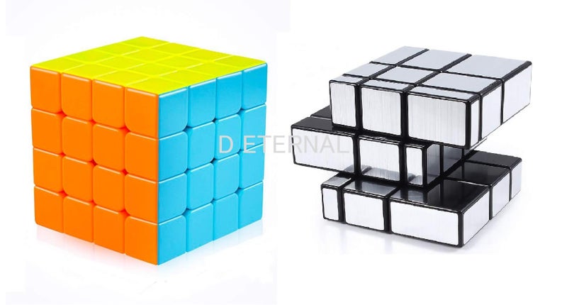 D ETERNAL Stickerless 4X4 and Stickered Silver Mirror Puzzle Cubes Combo Set for Kids - Image 1
