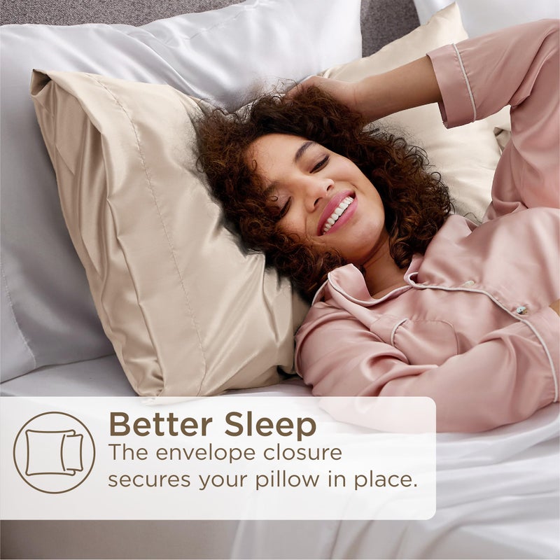 Bedsure Satin Pillowcase 2 Pack Similar to Silk Pillow Cases Standard Size, Pillow Case for Sleeping Women with Envelope Closure, Gifts for Women Men, Beige, 20x26 Inches, 2pcs - Image 5