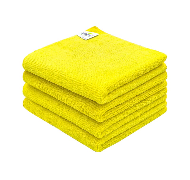 SOFTSPUN Microfiber Cleaning Cloths, 4pcs 30x30cms 340GSM Yellow! Highly Absorbent, Lint and Streak Free, Multi -Purpose Wash Cloth for Kitchen, Car, Window, Stainless Steel, Silverware. - Image 1