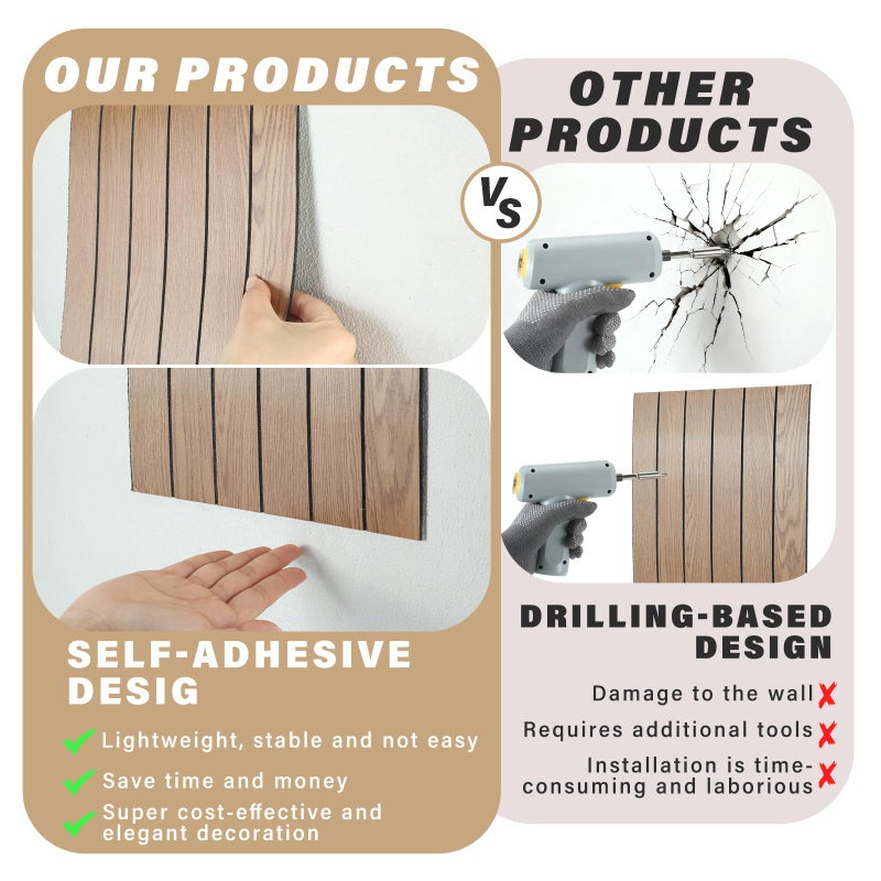 BrightRow 10 Pcs Peel and Stick Wood Slat Wall Panels Decorative Wall Panels 12"x12" Self Adhesive Slat Acoustic Textured Panel Soundproof Adhesive Wood Paneling for Interior Ceiling Living Room Decor - Image 3
