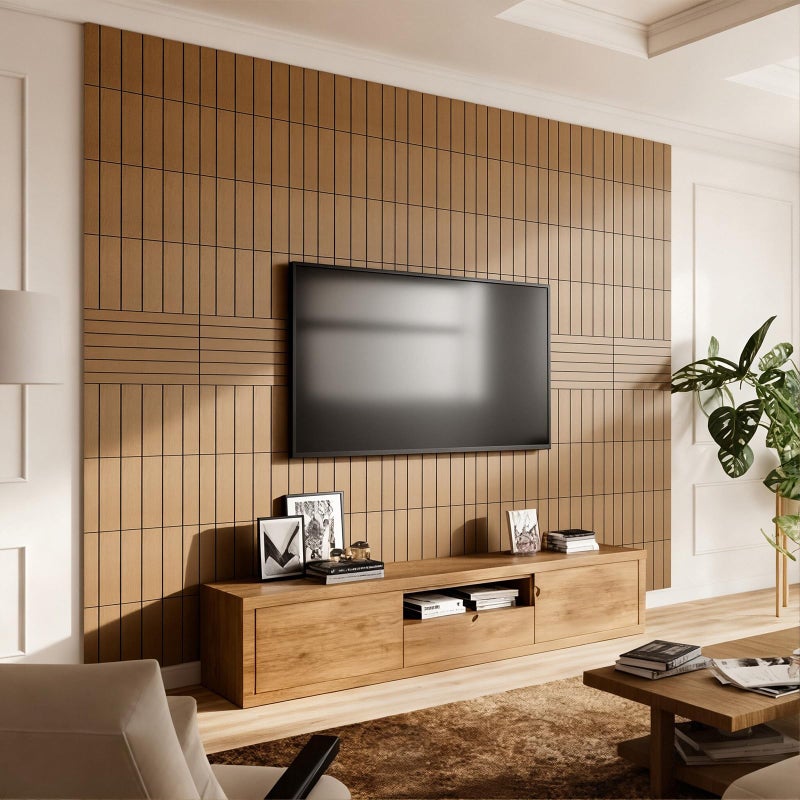 BrightRow 10 Pcs Peel and Stick Wood Slat Wall Panels Decorative Wall Panels 12"x12" Self Adhesive Slat Acoustic Textured Panel Soundproof Adhesive Wood Paneling for Interior Ceiling Living Room Decor - Image 5