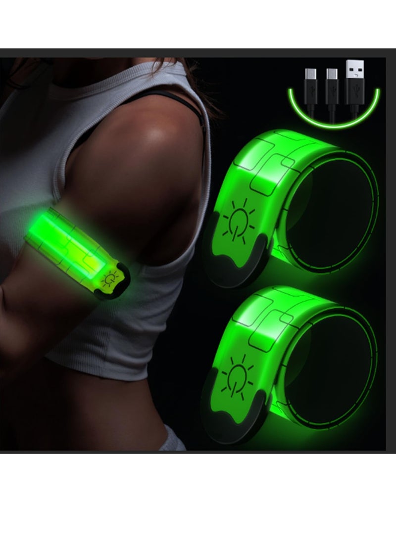 Excefore 2 Pack Rechargeable LED Armbands for Running, Reflective High Visibility Light-Up Bands, USB Rechargeable Glow Bracelet Safety Wristbands for Runners, Bikers, Walkers, Pet Owners (Green)  - Image 1