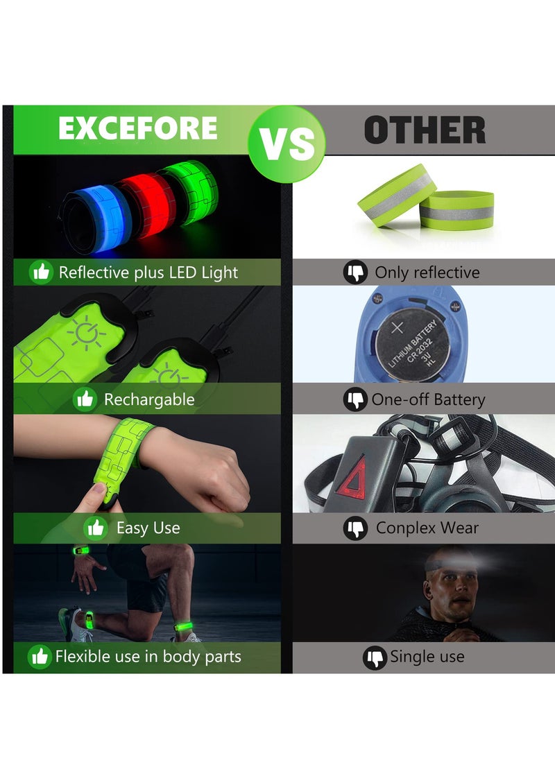 Excefore 2 Pack Rechargeable LED Armbands for Running, Reflective High Visibility Light-Up Bands, USB Rechargeable Glow Bracelet Safety Wristbands for Runners, Bikers, Walkers, Pet Owners (Green)  - Image 5