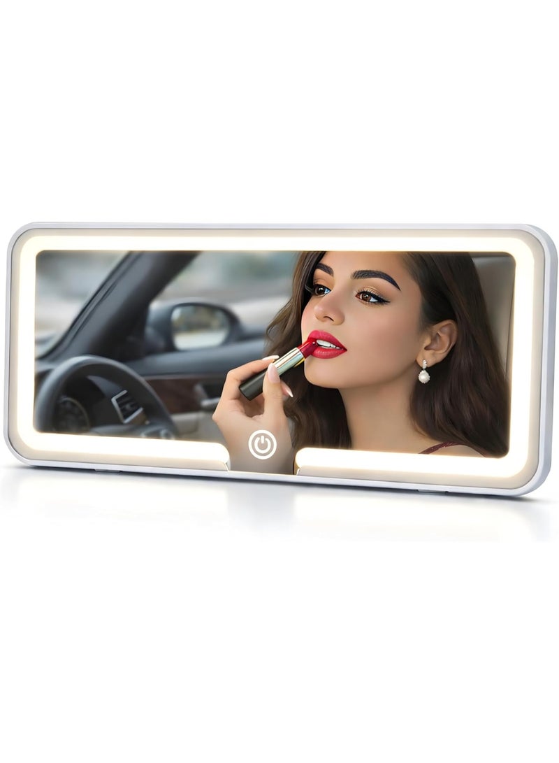 Dimmable LED Car Vanity Mirror – Touch-Control Sun Visor Makeup Mirror with 3 Color Lighting Modes, Type-C Rechargeable HD Mirror for Women-white - Image 1