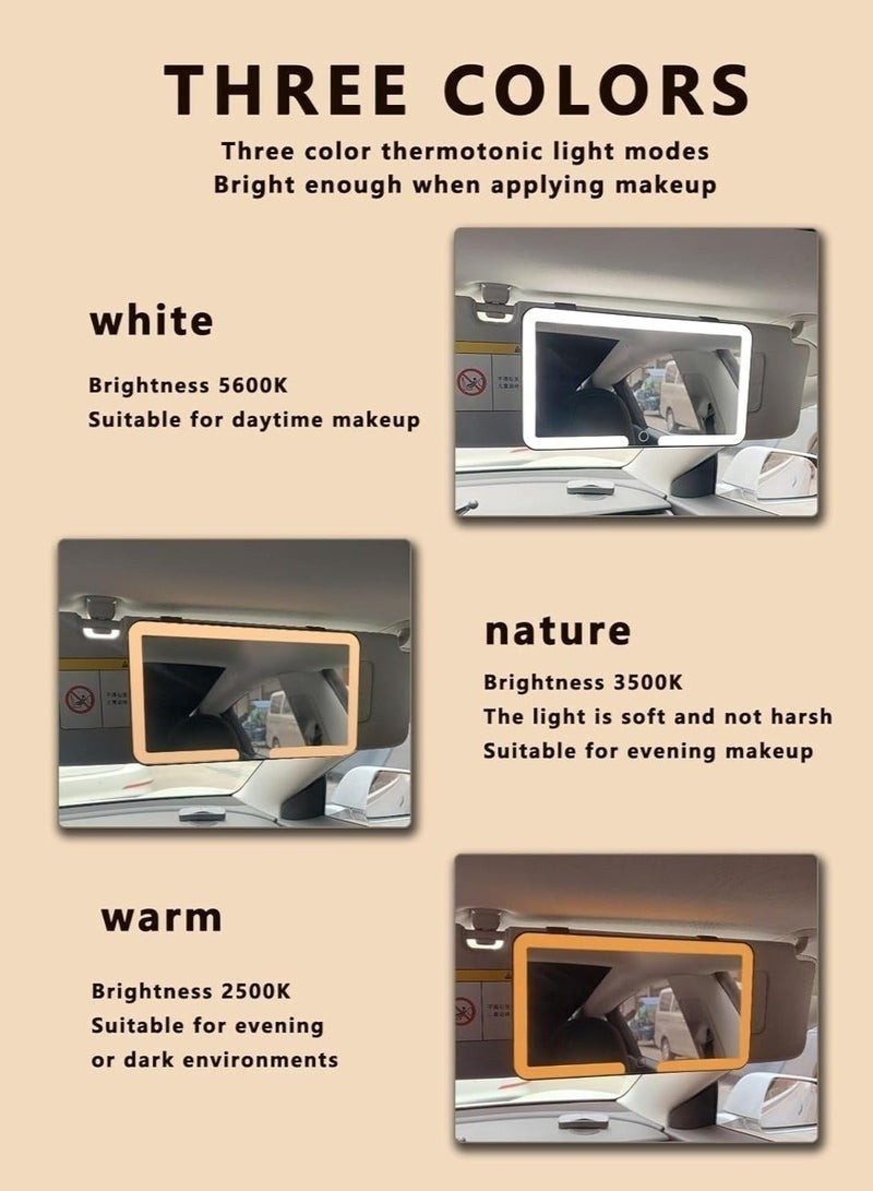 Dimmable LED Car Vanity Mirror – Touch-Control Sun Visor Makeup Mirror with 3 Color Lighting Modes, Type-C Rechargeable HD Mirror for Women-white - Image 4