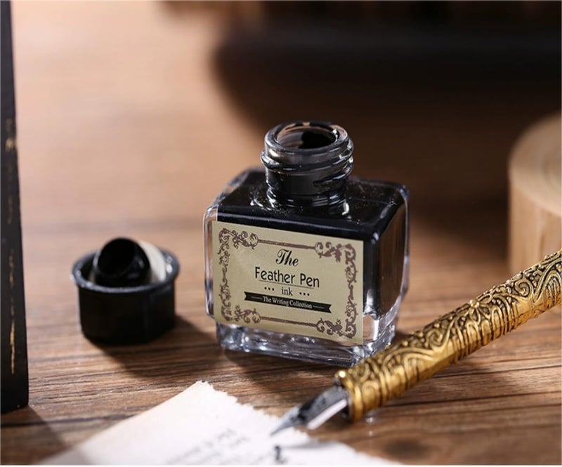 SKY-TOUCH Feather Set: Nice Quill With Metal Handle Cool Calligraphy With Nib Holder Dip For Journaling Gift Desk Decor - Image 4