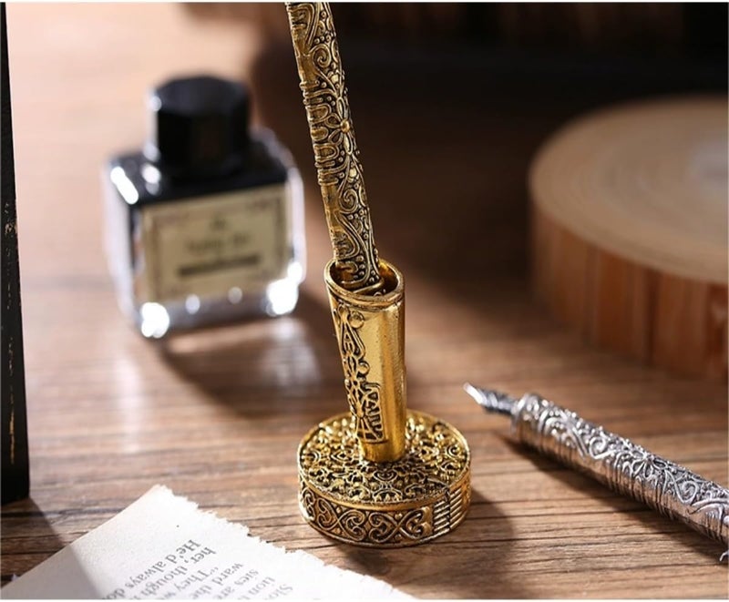 SKY-TOUCH Feather Set: Nice Quill With Metal Handle Cool Calligraphy With Nib Holder Dip For Journaling Gift Desk Decor - Image 3