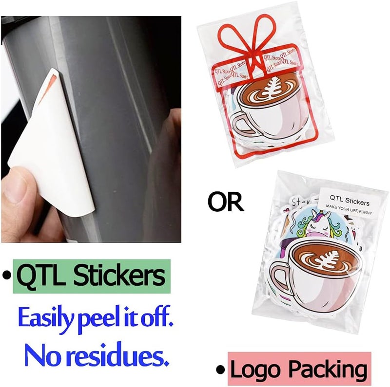 QTL Stain resistant Waterproof Stickers for Laptop 50Pcs Coffee Stickers for Water Bottle Skateboard Planner Journal Scrapbook DIY Laptop Decals Vinyl Sticker Pack (50Pcs Coffee Style) Durability boost selected material - Image 5