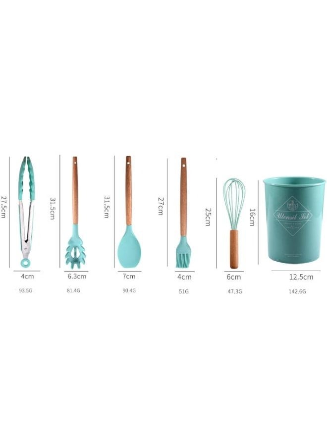 Executive LLC - Silicone Kitchen Utensils Set with Holder 12 PCS Cooking Utensils Set with Wooden Handle Heat Resistant Kitchen Gadgets Kitchen Accessories - Image 1