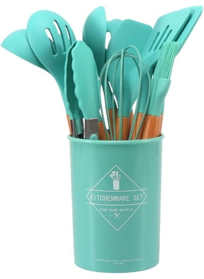 Executive LLC - Silicone Kitchen Utensils Set with Holder 12 PCS Cooking Utensils Set with Wooden Handle Heat Resistant Kitchen Gadgets Kitchen Accessories - Image 1