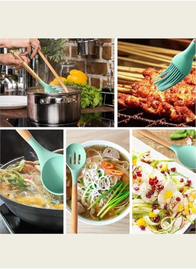 Executive LLC - Silicone Kitchen Utensils Set with Holder 12 PCS Cooking Utensils Set with Wooden Handle Heat Resistant Kitchen Gadgets Kitchen Accessories - Image 1