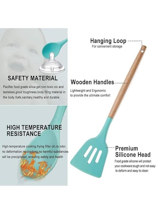 Executive LLC - Silicone Kitchen Utensils Set with Holder 12 PCS Cooking Utensils Set with Wooden Handle Heat Resistant Kitchen Gadgets Kitchen Accessories - Image 1