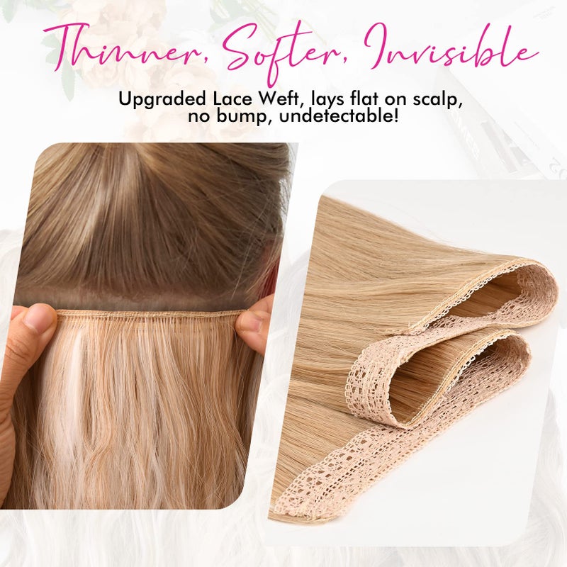 REECHO Invisible Wire Hair Extensions with Thinner Softer Lace Weft (Chocolate Brown with Blonde Highlights, 12 Inch (Pack of 1)) - Image 2
