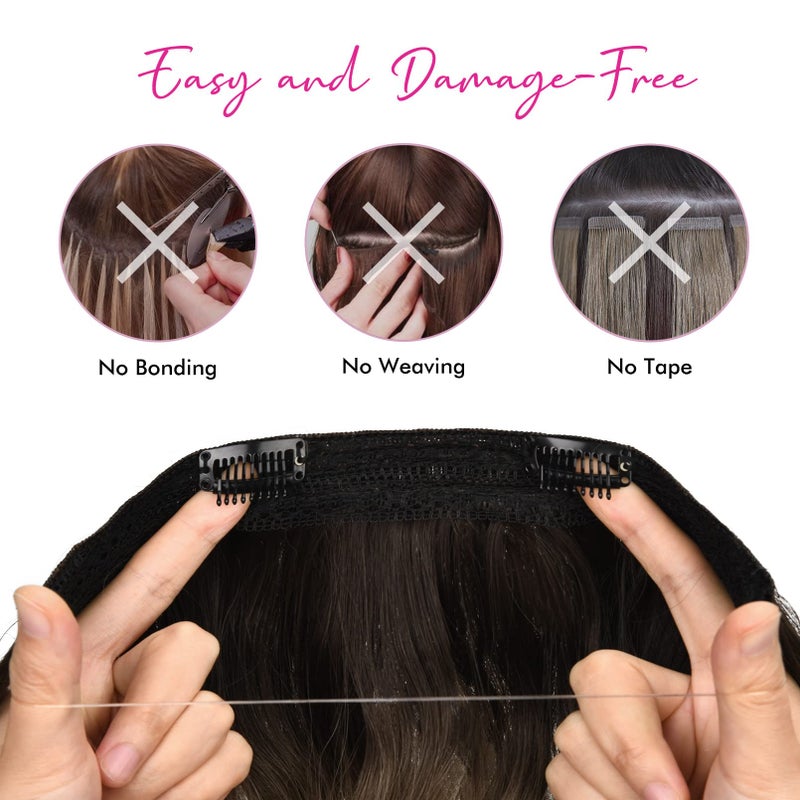 REECHO Invisible Wire Hair Extensions with Thinner Softer Lace Weft (Chocolate Brown with Blonde Highlights, 12 Inch (Pack of 1)) - Image 3
