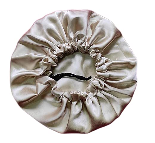 SOHAM SHREE ᵀᴹ Hair Bonnet |Handmade Pure Satin Reversible Double Layer Large Sleep Cap Luxuries Satin Sleep Adjustable Cap for Women Girls Kid (Cream) - Image 1
