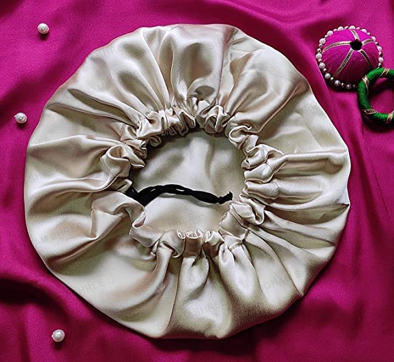 SOHAM SHREE ᵀᴹ Hair Bonnet |Handmade Pure Satin Reversible Double Layer Large Sleep Cap Luxuries Satin Sleep Adjustable Cap for Women Girls Kid (Cream) - Image 3