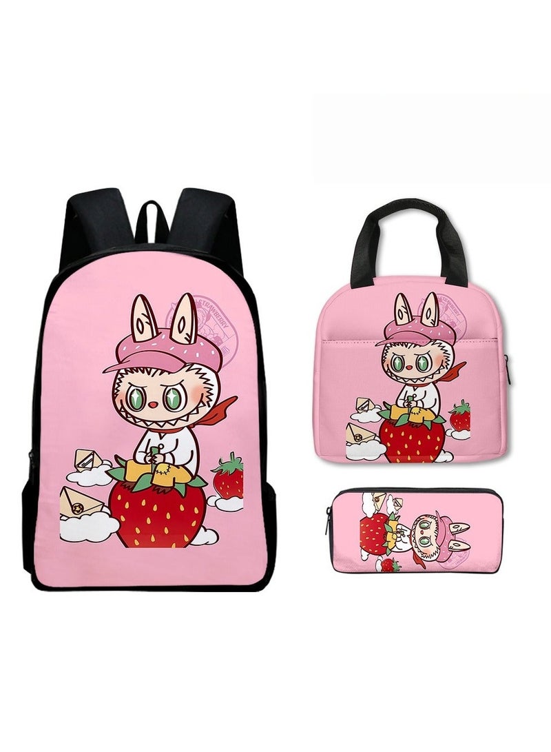 Labubu Primary School Backpack Cartoon Backpack 40*30*13CM+Lunch Bag 21*20*11.5CM+Pen Bag 22*11*5CM Three-piece Set - Image 1