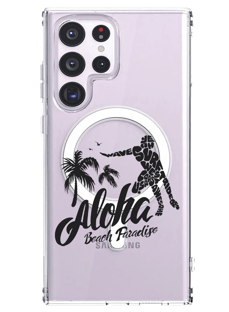 Theodor Magnetic Case for Samsung Galaxy S23 Ultra 6.8-inch Compatible with MagSafe Wireless Charging, Shockproof Phone Bumper Cover Aloha Beach Paradise Black copy - Image 1