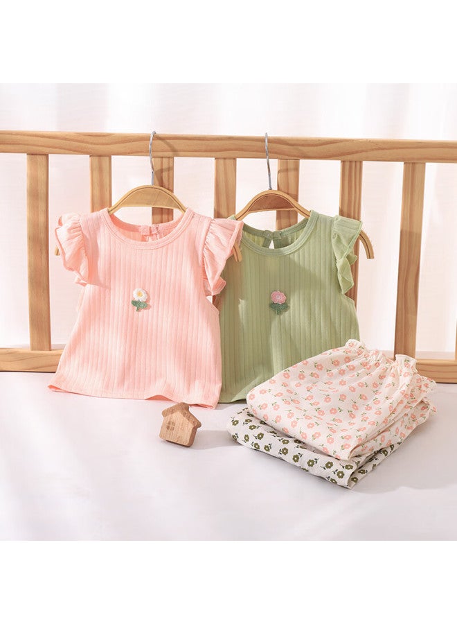 Youqi Yooqi Girls' Summer Set Cute Short Sleeve T-Shirt And Long Pants Infant Toddler Summer Outfit Clothes Two-Piece Set Summer - Image 1