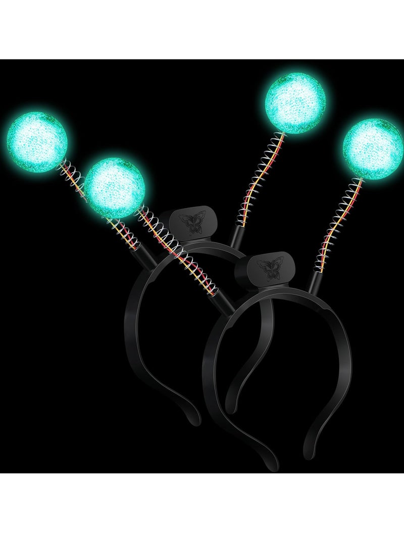 KASTWAVE 2 Pcs Martian Antenna Headband, Light up Alien Headband Glitter Alien Martian Antenna Alien Accessories for Party Cosplay (Green) - Image 1
