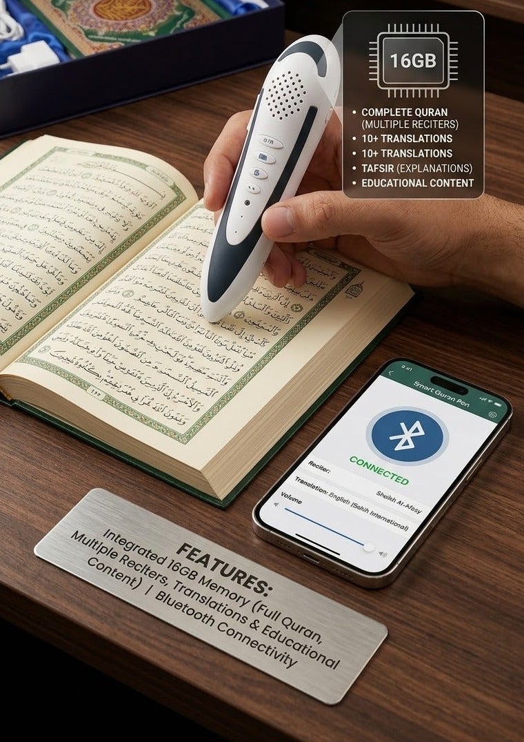 قلم قارئ القرآن مع مصحف بحجم صغير و16 كتابًا، متعدد الألوان، بلوتوث، ذاكرة 16 جيجابايت - Image 4