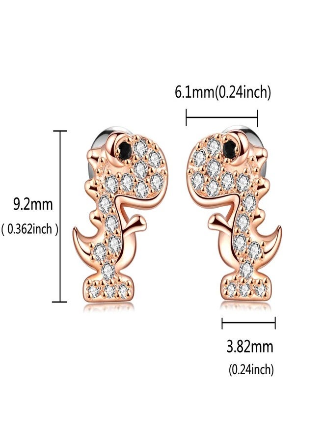 CANDYFANCY 1 Pair 18G Stainless Steel Dinosaur Cubic Zirconia Cartilage Helix Stud Earrings Auricle Piercings Stud (Rose Gold) - Image 4