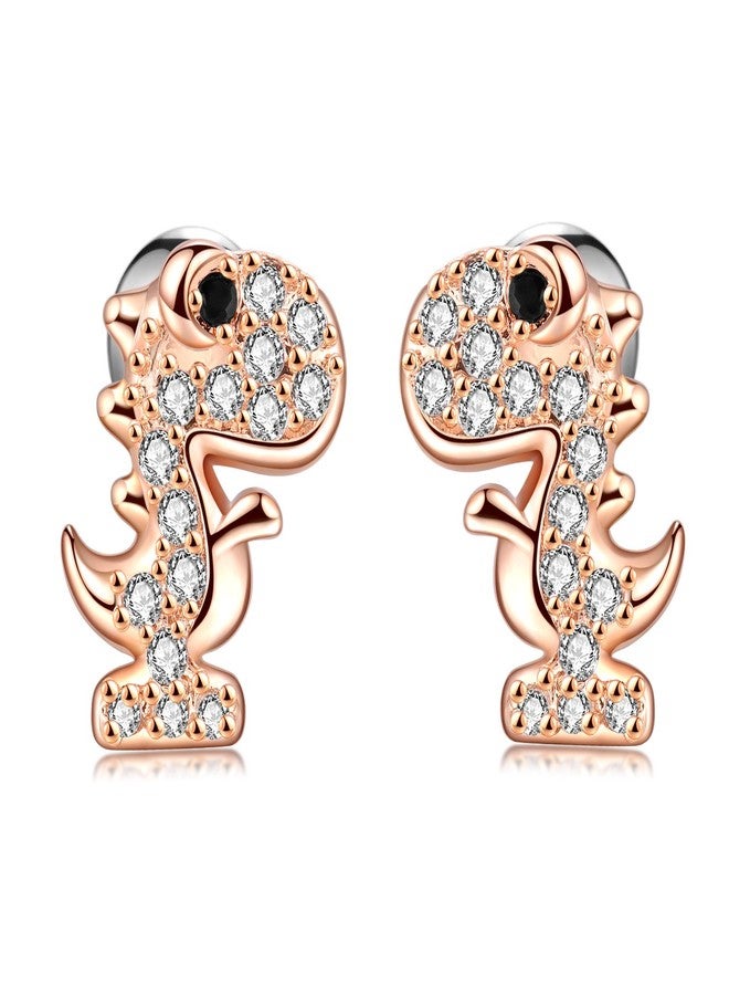 CANDYFANCY 1 Pair 18G Stainless Steel Dinosaur Cubic Zirconia Cartilage Helix Stud Earrings Auricle Piercings Stud (Rose Gold) - Image 1