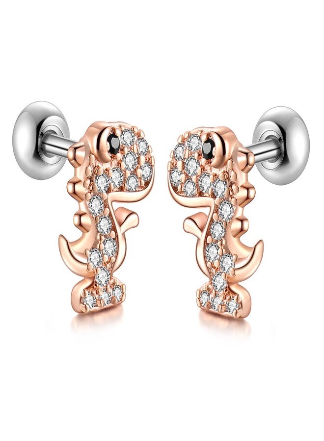 CANDYFANCY 1 Pair 18G Stainless Steel Dinosaur Cubic Zirconia Cartilage Helix Stud Earrings Auricle Piercings Stud (Rose Gold) - Image 2