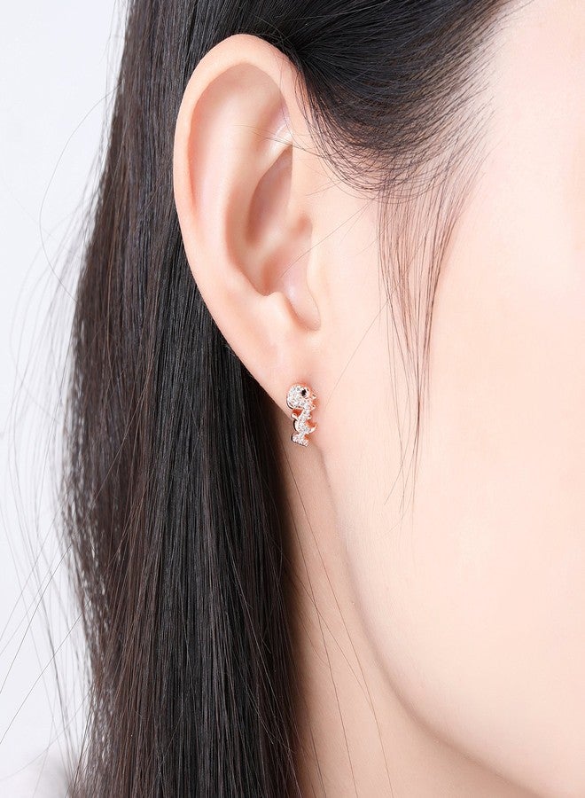 CANDYFANCY 1 Pair 18G Stainless Steel Dinosaur Cubic Zirconia Cartilage Helix Stud Earrings Auricle Piercings Stud (Rose Gold) - Image 3