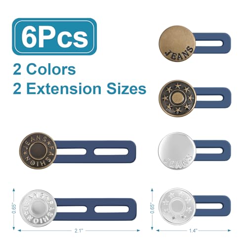 KUNTAERY 6PCS Button Extenders for Jeans, Pants Waistband Expanders, Instant Waist Extender Buttons for Women and Men, No Sew Jeans Waist Extension 1.1-1.8 Inches - Image 2